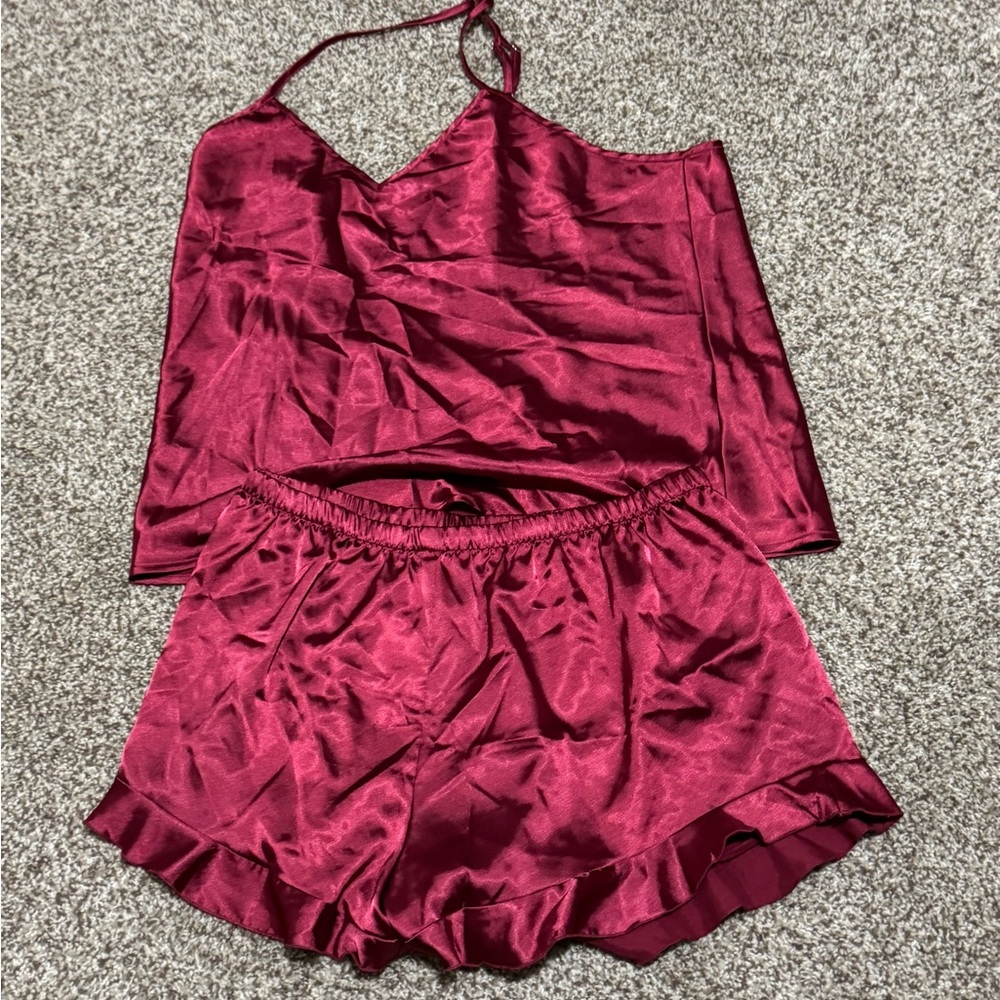Amazon Burgundy Satin Pajama Set